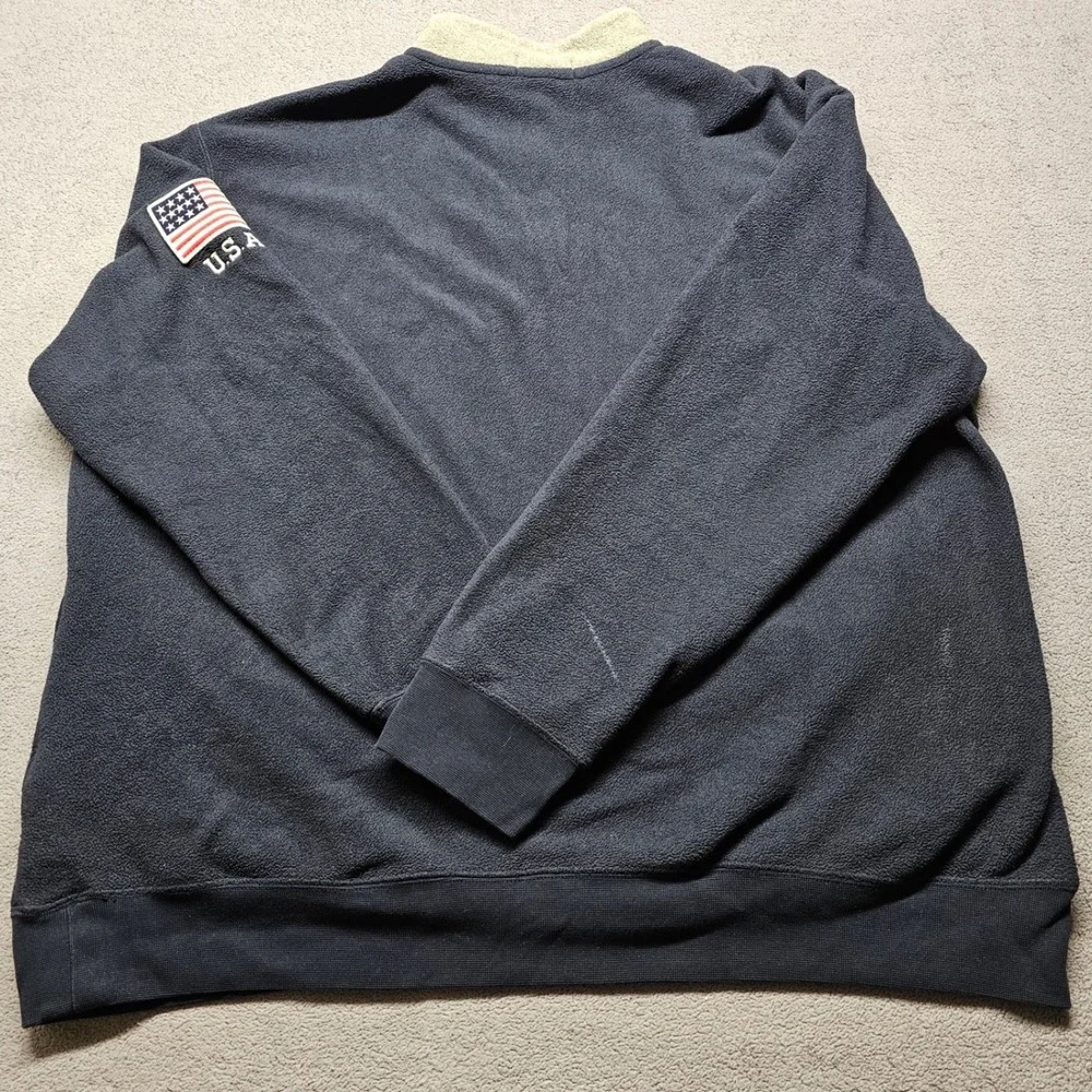 Polo Ralph Lauren Fleece Sweatshirt Mens 2XB Navy USA Flag Patch Quarter Zip